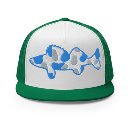 Camo Walleye 5 Panel Trucker Cap