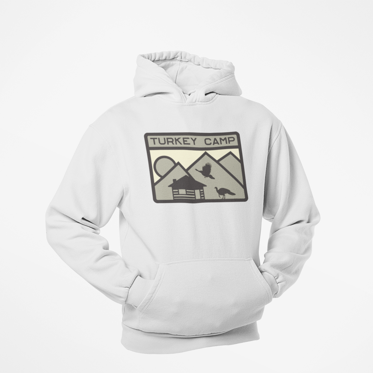 White hoodie with graphic design on a white background