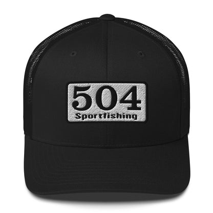 A Black truck cap with "504 Sport fishing" written on the front.